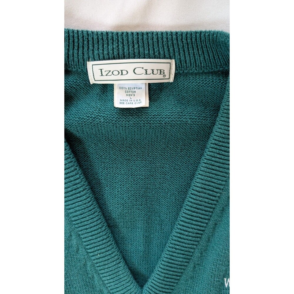 Vtg Izod Club Men L Green Sweater Vest Whitehawk Golf Made In Usa Cotton View 6